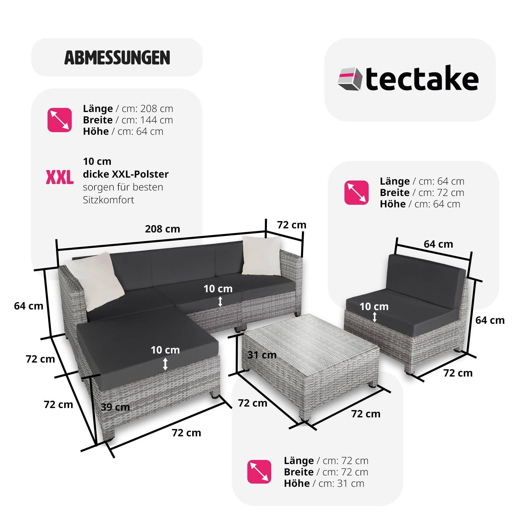 Tectake Rattan Lounge mit Aluminiumgestell inkl. Bezüge in 2 Farben  