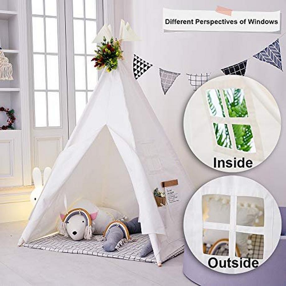 Activity-board  Tente tipi pour enfants, tente de jeu indienne classique pour enfants, maison de jeu pliable pour intérieur ou extérieur, tentes pour enfants en coton pour filles et garçons avec sac de transport 