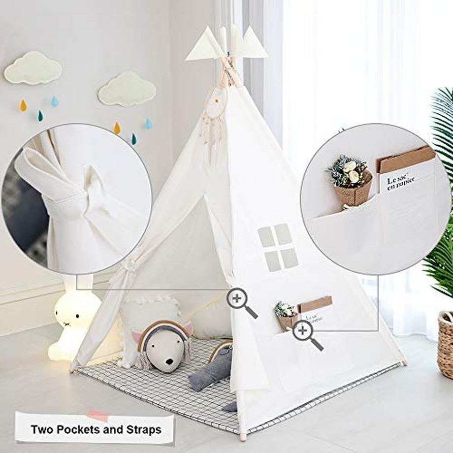 Activity-board  Tente tipi pour enfants, tente de jeu indienne classique pour enfants, maison de jeu pliable pour intérieur ou extérieur, tentes pour enfants en coton pour filles et garçons avec sac de transport 