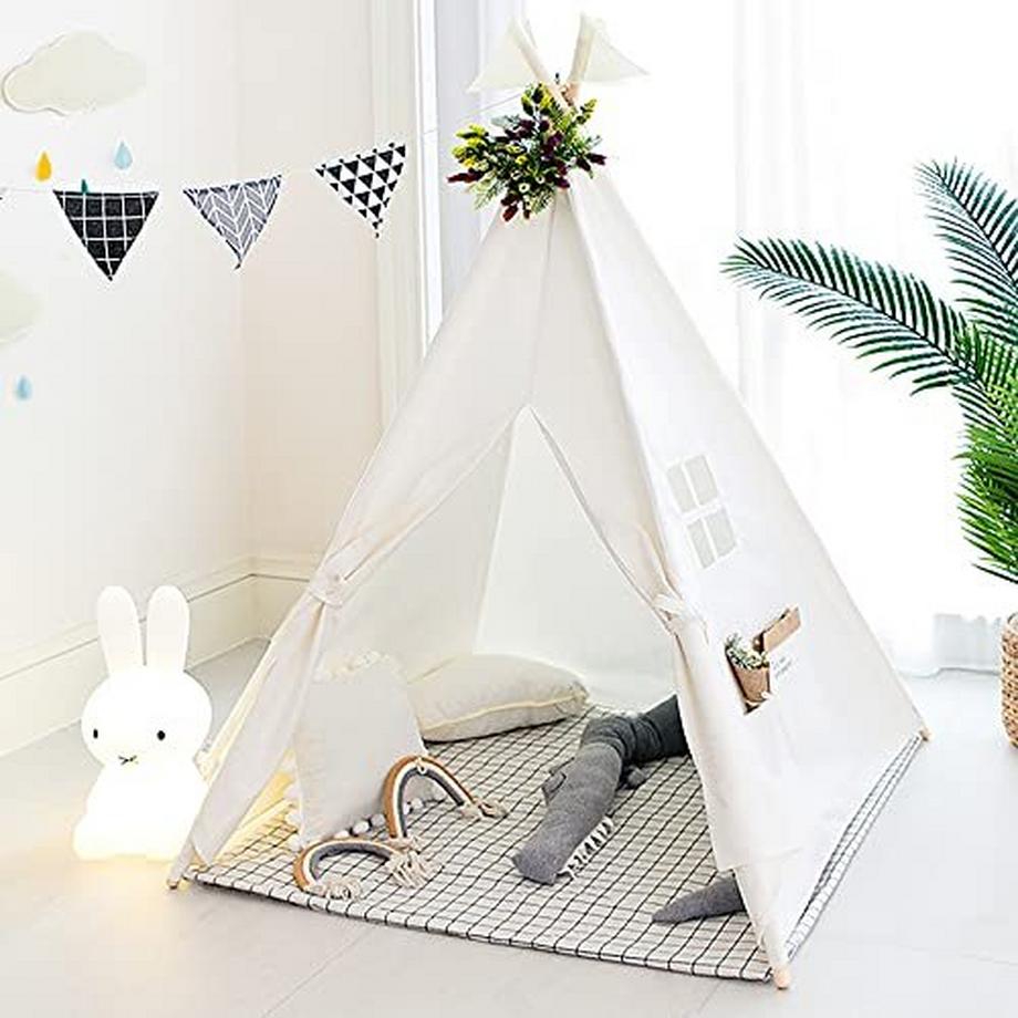 Tente tipi pour enfants, tente de jeu indienne classique pour enfants, maison de jeu pliable pour intérieur ou extérieur, tentes pour enfants en coton pour filles et garçons avec sac de transport