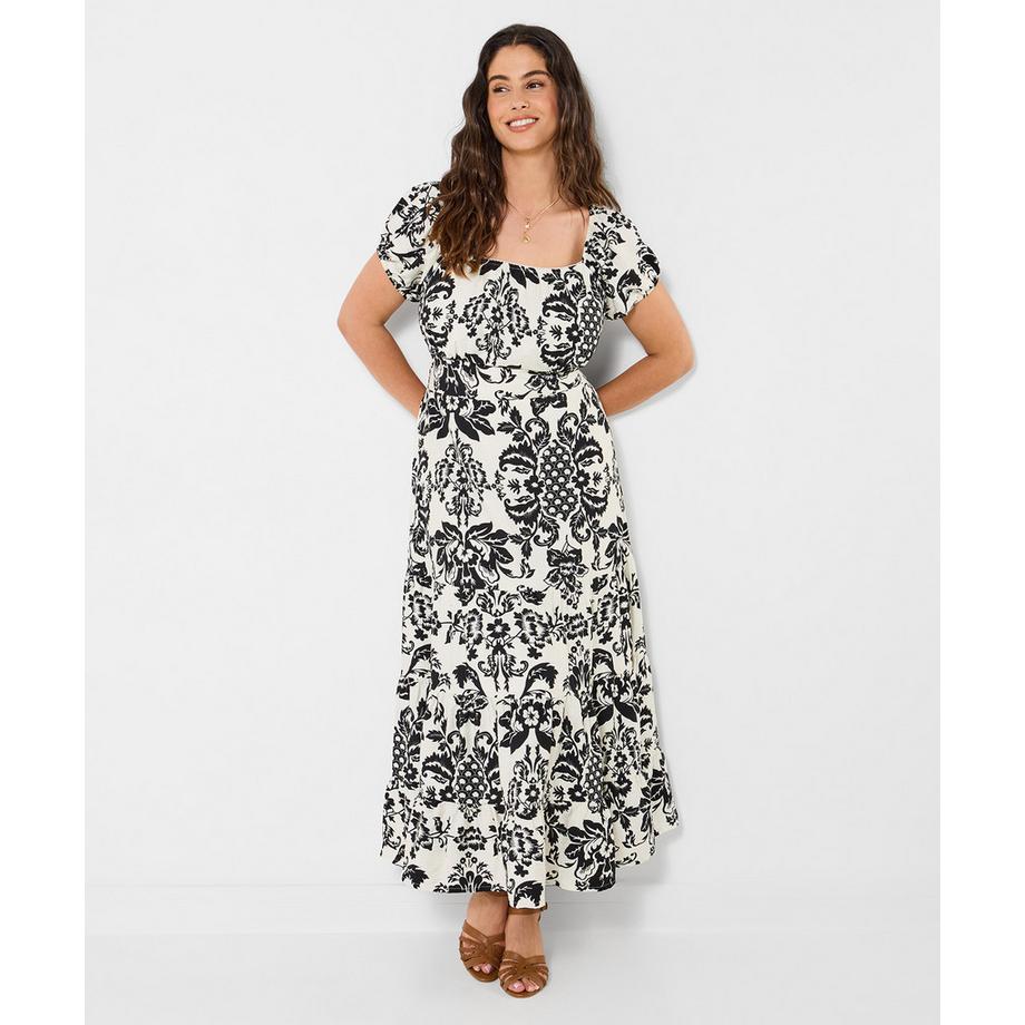 Monochromes Maxikleid mit eckigem Ausschnitt