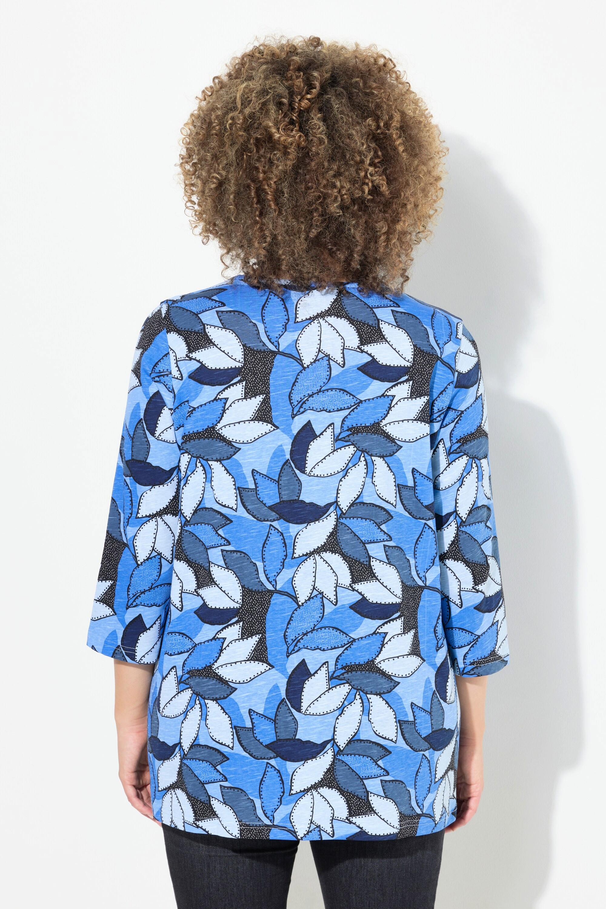 Ulla Popken Blätter A-Linie V-Ausschnitt 3/4 Arm Shirt  