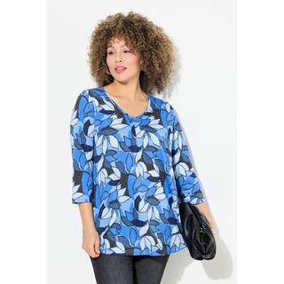 Ulla Popken Blätter A-Linie V-Ausschnitt 3/4 Arm Shirt  