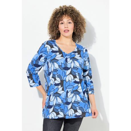 Ulla Popken Blätter A-Linie V-Ausschnitt 3/4 Arm Shirt  