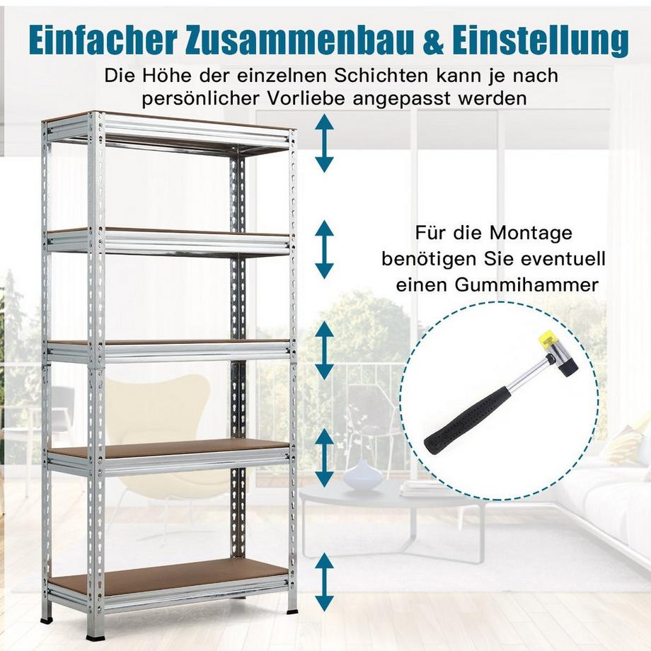 Northix Scaffale portaoggetti con 5 ripiani regolabili, scaffale per carichi pesanti, capacità di carico fino a 500 kg, 150 x 75 x 30 cm  