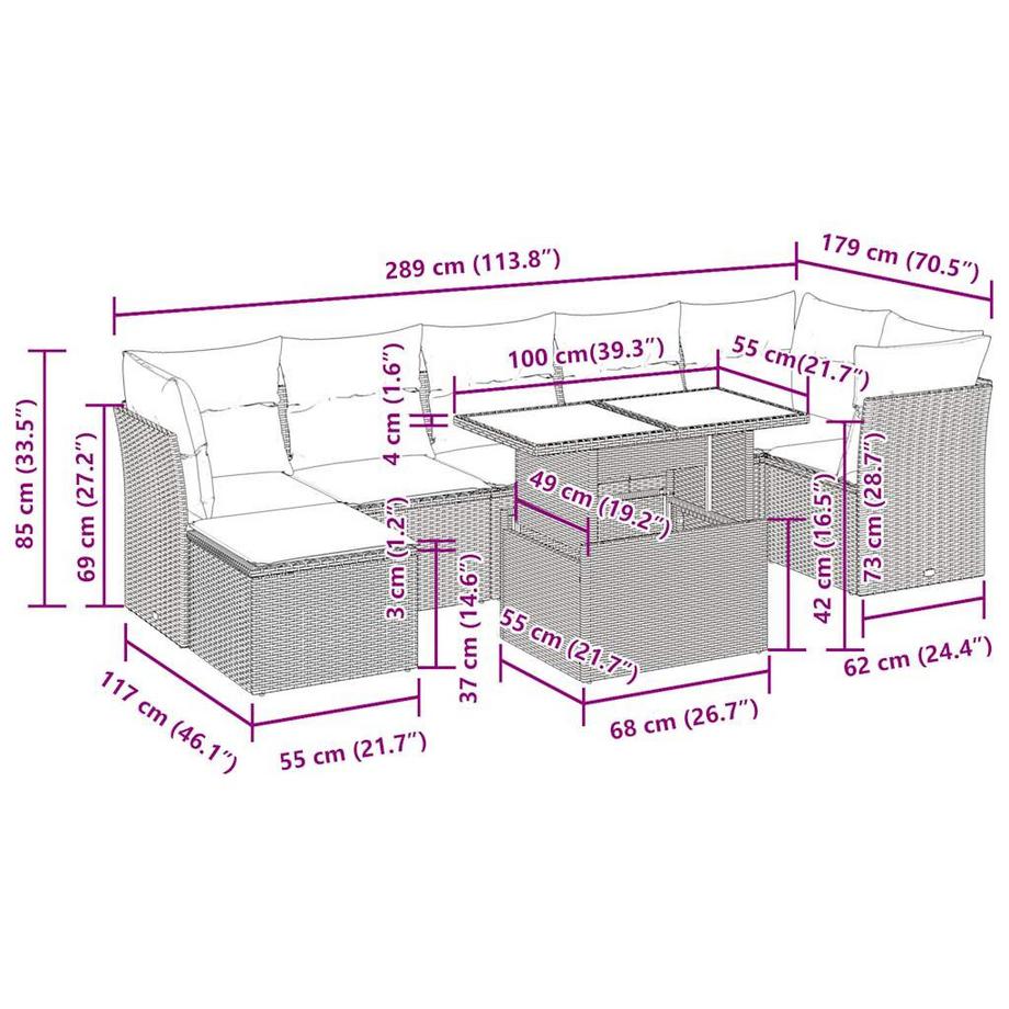 VidaXL set di divani da giardino Polirattan  