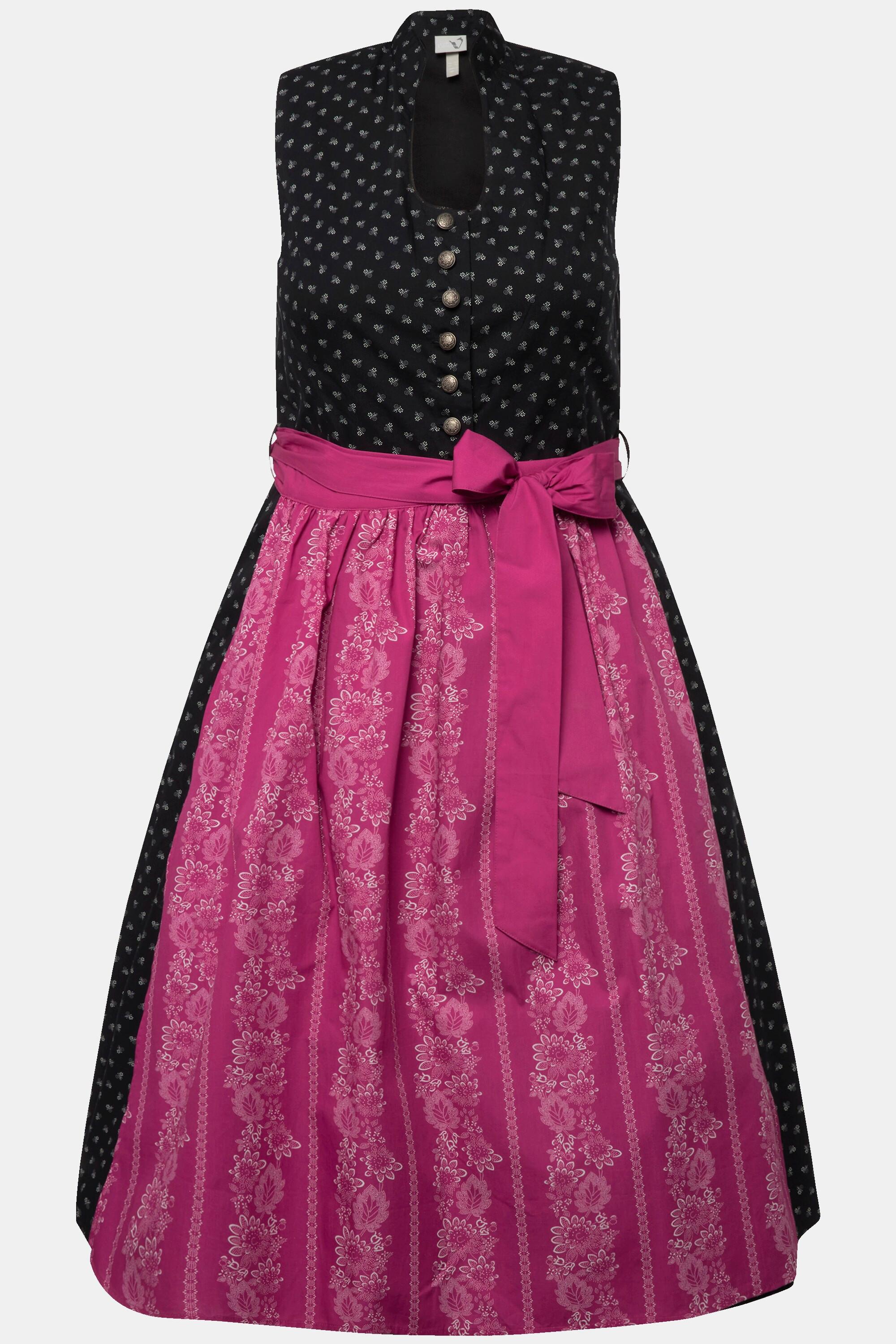 Ulla Popken Dirndl Boutons Décoratifs Col Montant Sans Manches  