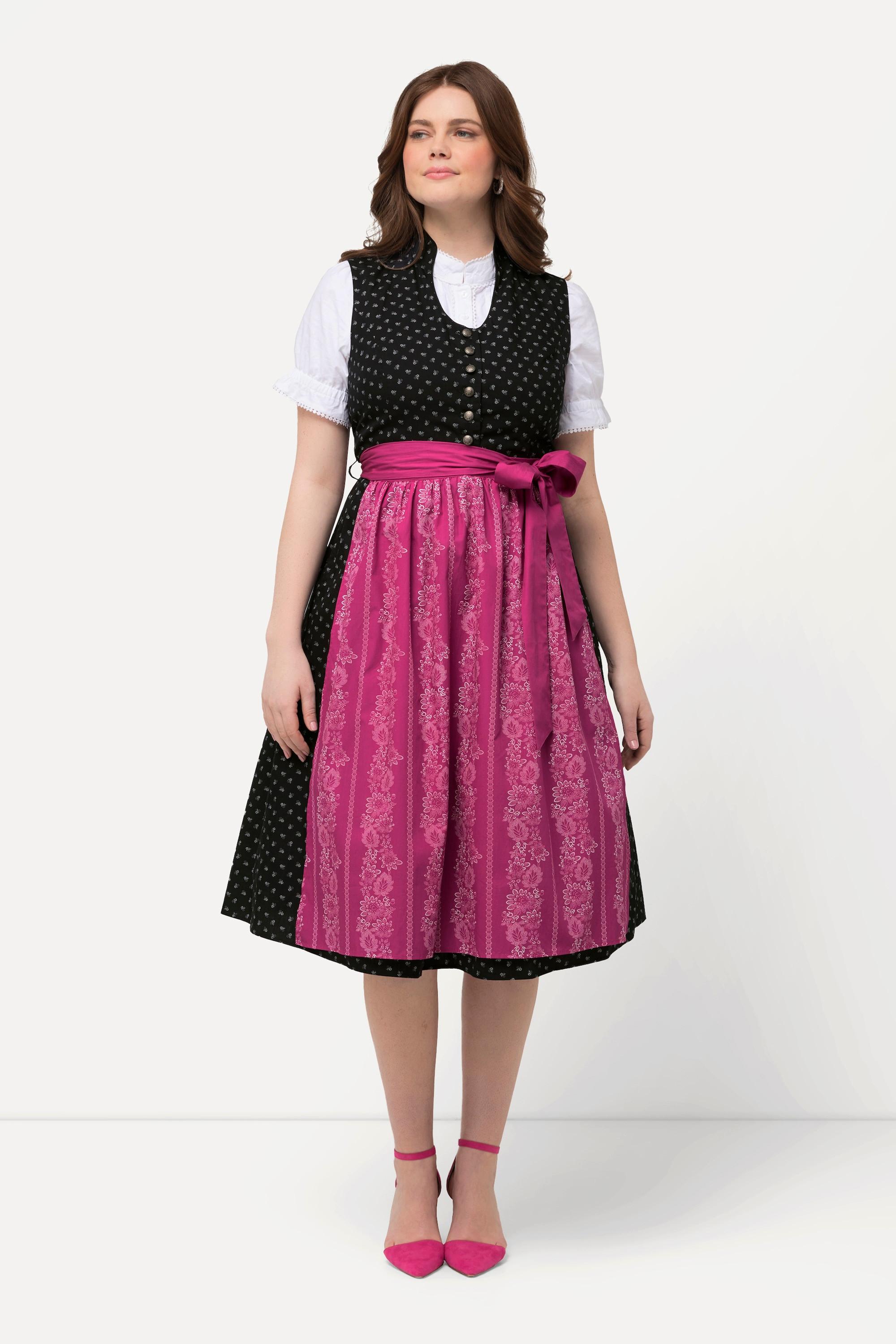 Ulla Popken Dirndl Boutons Décoratifs Col Montant Sans Manches  