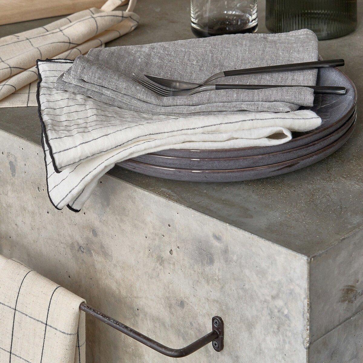 La Redoute Intérieurs Lot de 2 torchons tissé teint coton/lin  