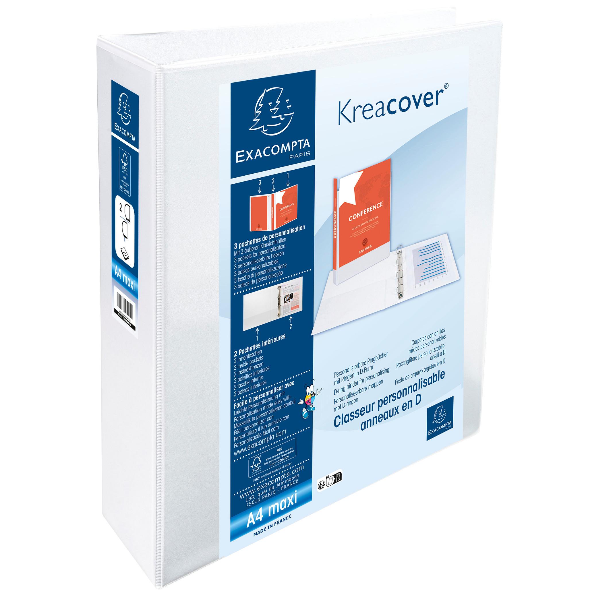 Exacompta Classeur PP personnalisable Kreacover - 2 anneaux en D 50mm - A4 maxi - x 10  