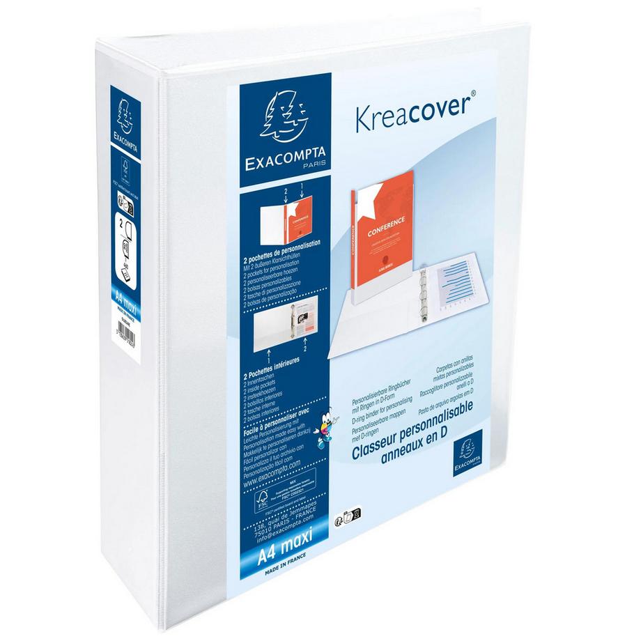 Exacompta Classeur PP personnalisable Kreacover - 2 anneaux en D 50mm - A4 maxi - x 10  