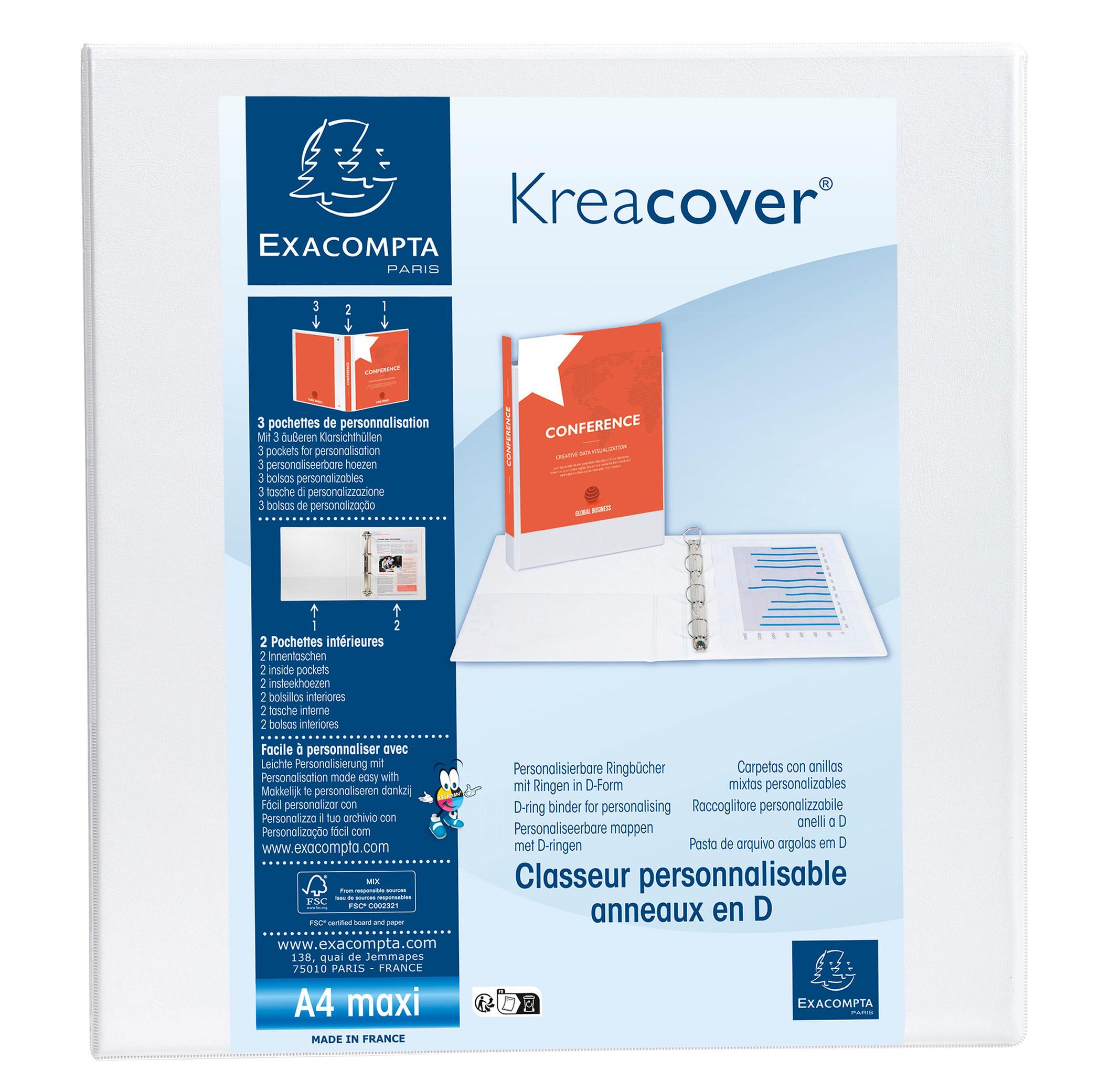 Exacompta Classeur PP personnalisable Kreacover - 2 anneaux en D 50mm - A4 maxi - x 10  