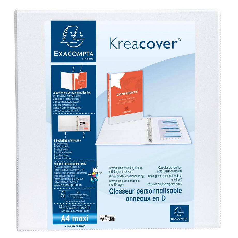 Classeur PP personnalisable Kreacover - 2 anneaux en D 50mm - A4 maxi - x 10