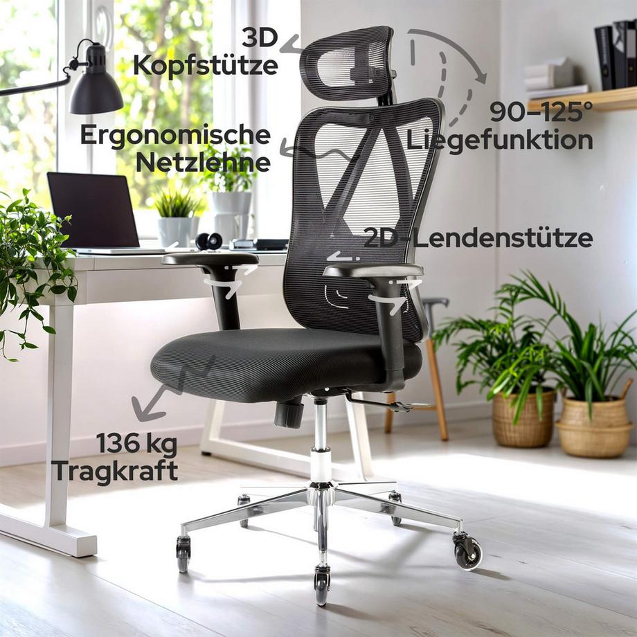 Arebos Chaise de bureau, chaise de bureau avec appui-tête réglable  