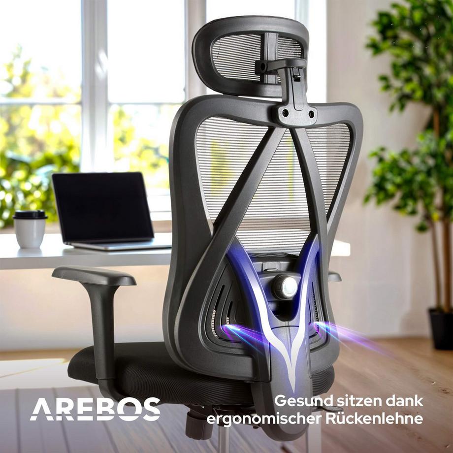 Arebos Chaise de bureau, chaise de bureau avec appui-tête réglable  