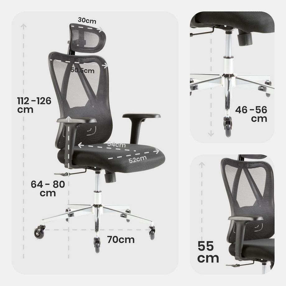 Arebos Chaise de bureau, chaise de bureau avec appui-tête réglable  