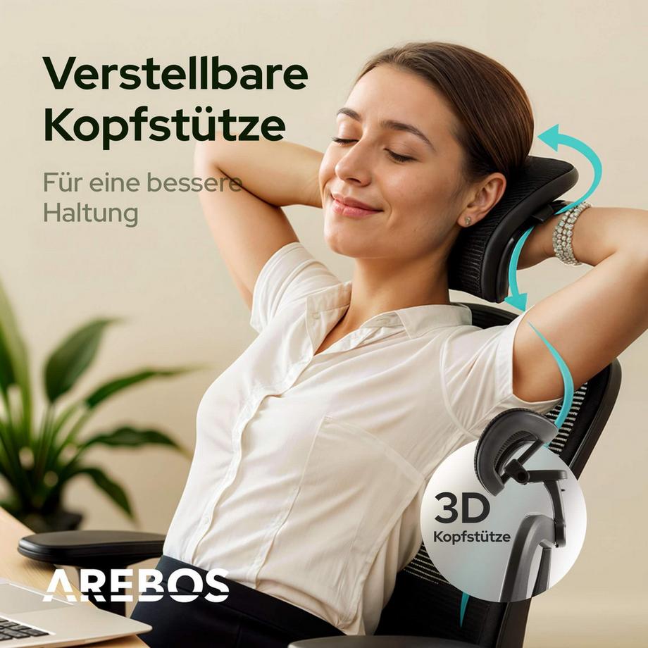 Arebos Chaise de bureau, chaise de bureau avec appui-tête réglable  