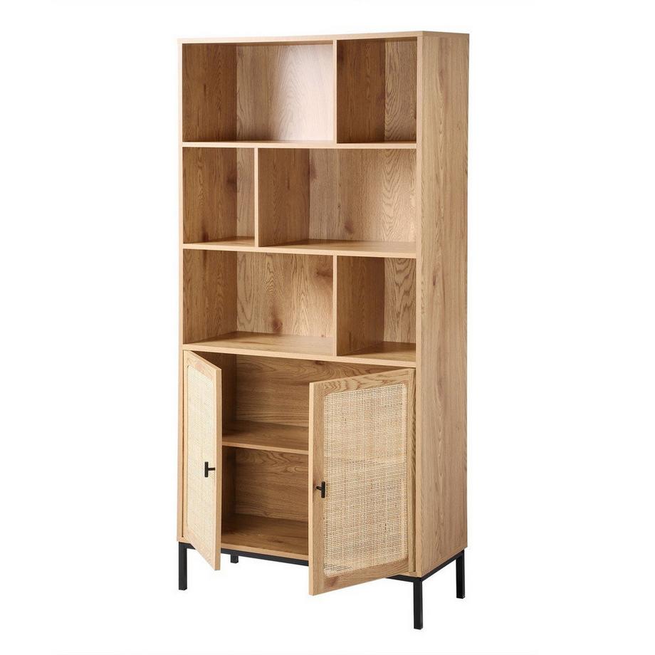 Calicosy Bibliothèque 6 Cases et 2 Portes en Rotin Naturel H175cm - JAYA  