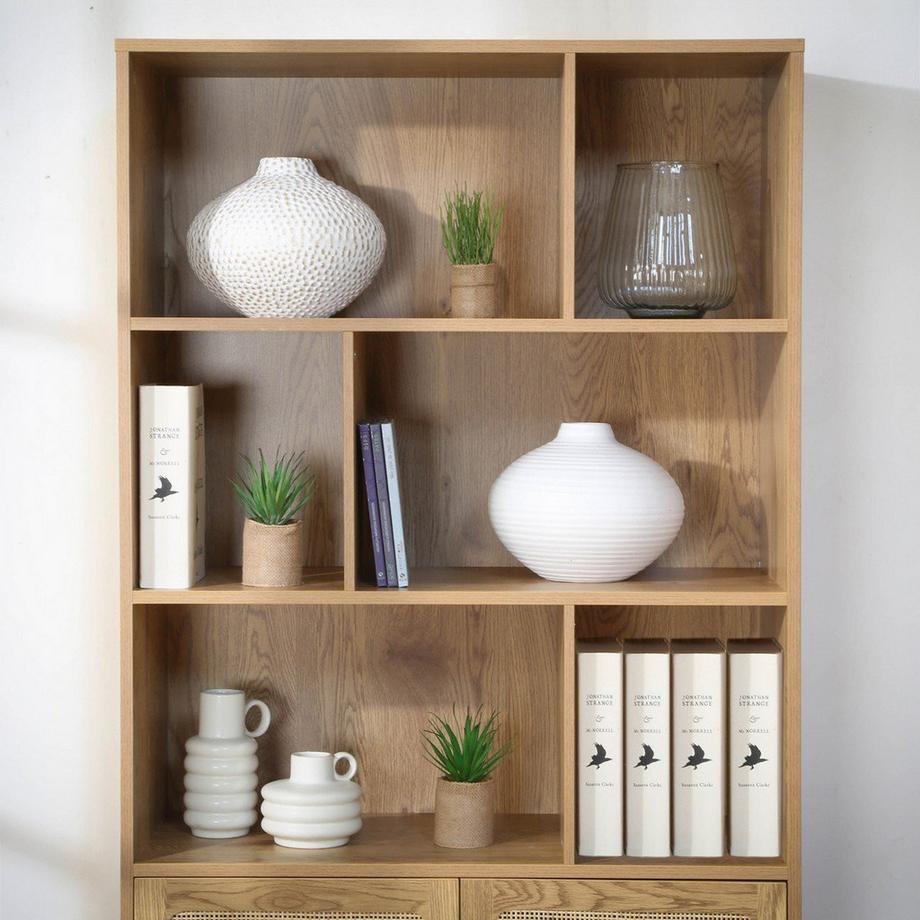 Calicosy Bibliothèque 6 Cases et 2 Portes en Rotin Naturel H175cm - JAYA  