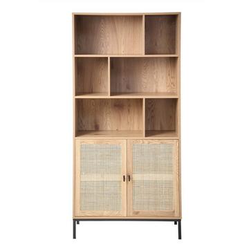 Bücherregal mit Aufbewahrung 2 Türen aus natürlichem Rattan H175cm - JAYA