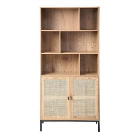 Calicosy Libreria con 6 Vani e 2 Porte in Rattan Naturale H175cm - JAYA  