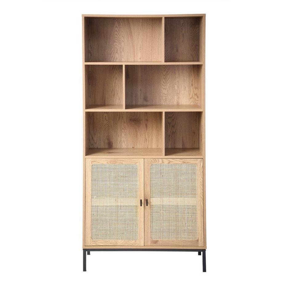 Calicosy Bibliothèque 6 Cases et 2 Portes en Rotin Naturel H175cm - JAYA  