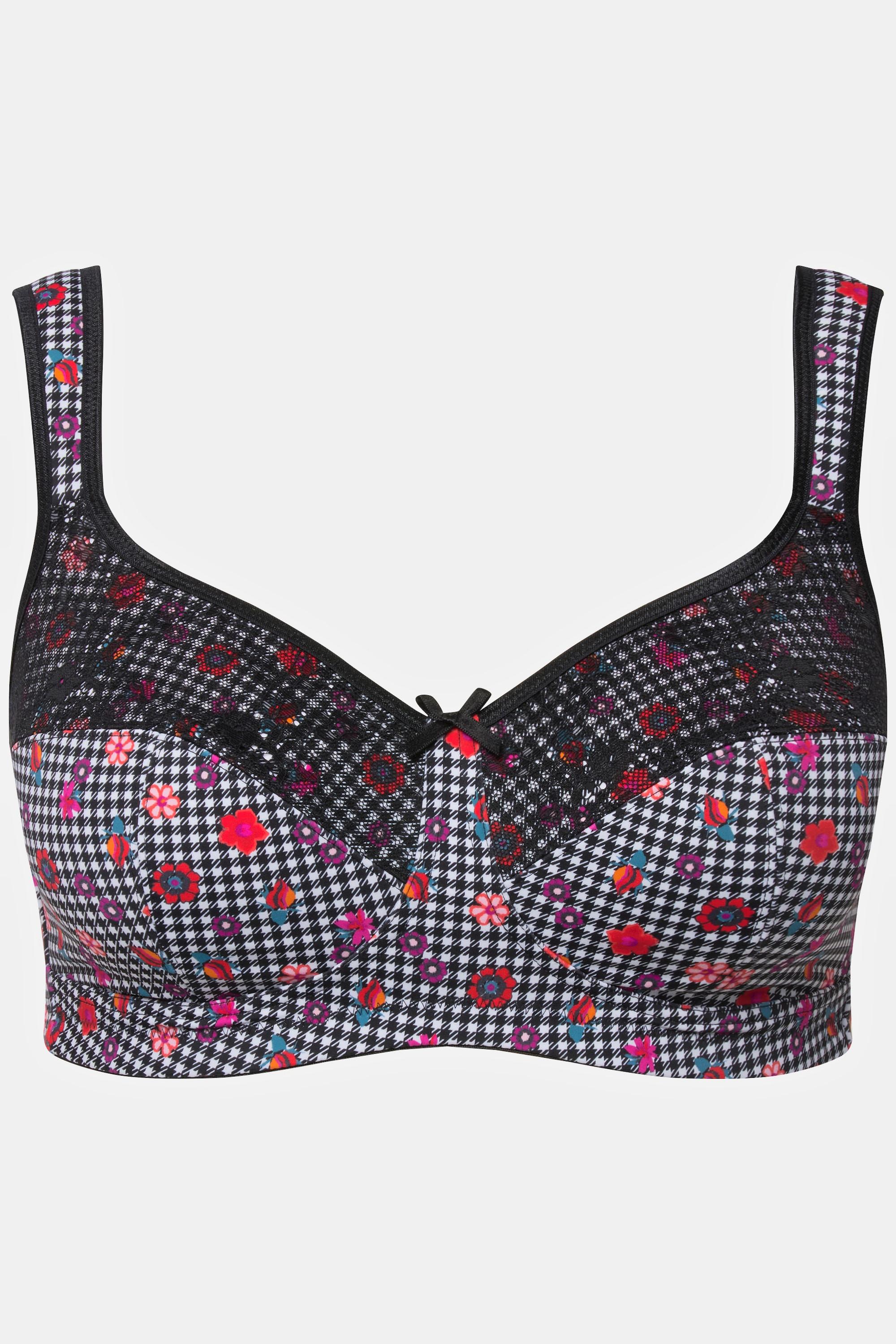 Ulla Popken  Reggiseno sostenitivo con pizzo, pied-de-poule e coppa C-E 