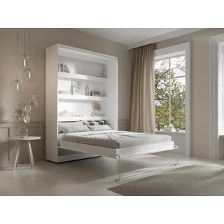 Vente-unique Lit escamotable 140 x 200 cm - Ouverture verticale manuelle - Avec LEDs - Blanc + Matelas - RAPILI  