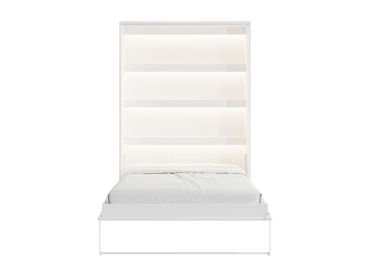 Vente-unique Lit escamotable 140 x 200 cm - Ouverture verticale manuelle - Avec LEDs - Blanc + Matelas - RAPILI  