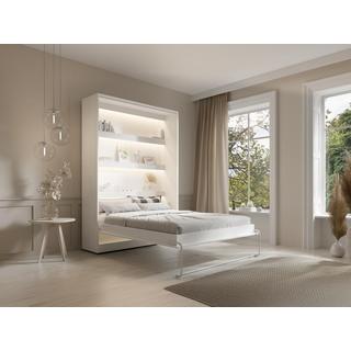 Vente-unique Lit escamotable 140 x 200 cm - Ouverture verticale manuelle - Avec LEDs - Blanc + Matelas - RAPILI  