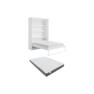 Vente-unique Lit escamotable 140 x 200 cm - Ouverture verticale manuelle - Avec LEDs - Blanc + Matelas - RAPILI  