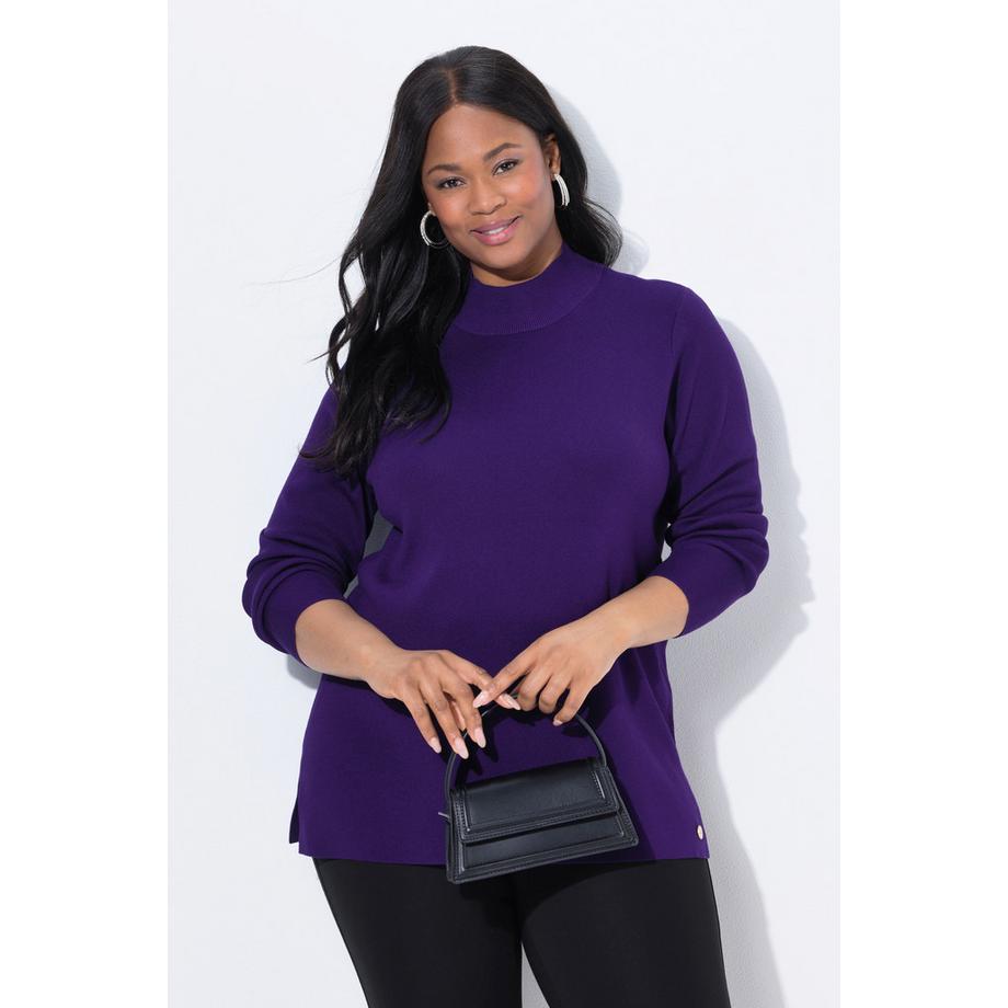 Ulla Popken Feinstrick Pullover Ripp-Stehkragen Langarm  