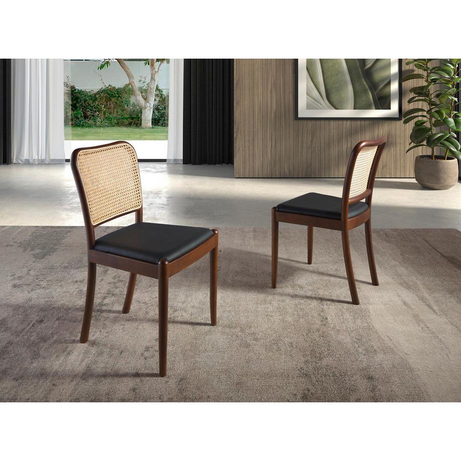 ANGEL CERDA Chaise en rotin et similicuir noir  