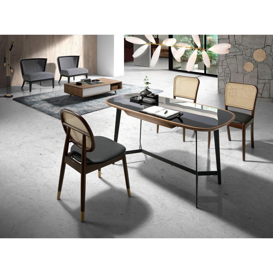 ANGEL CERDA Chaise en rotin et similicuir noir  