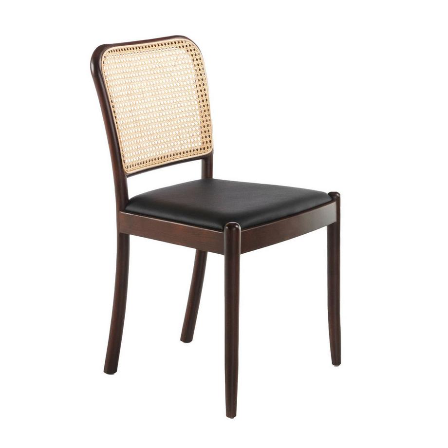 ANGEL CERDA Chaise en rotin et similicuir noir  