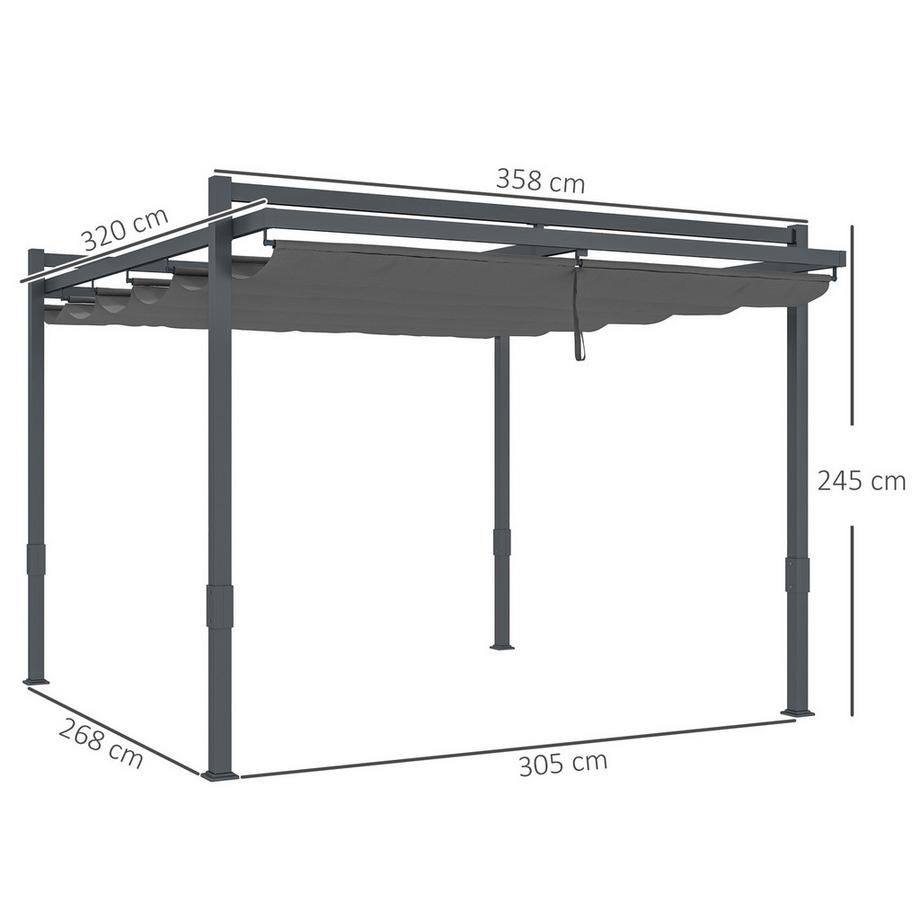 Northio Pergola Pavillon ca. 3,5x3m Aluminium Stabil winterfest Sonnenschutz mit verstellbares Schiebedach freistehend Gartenpavillon Terrassenüberdachung Überdachung für Garten Balkon Grau Aosom  