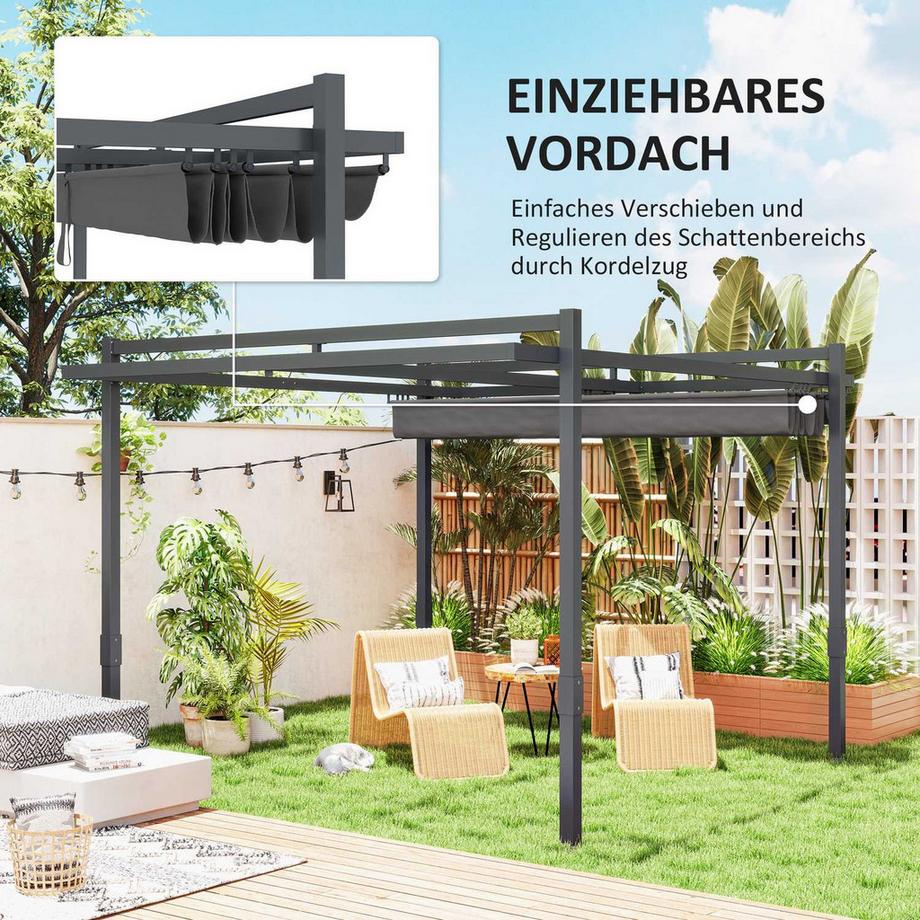 Northio Pergola Pavillon ca. 3,5x3m Aluminium Stabil winterfest Sonnenschutz mit verstellbares Schiebedach freistehend Gartenpavillon Terrassenüberdachung Überdachung für Garten Balkon Grau Aosom  
