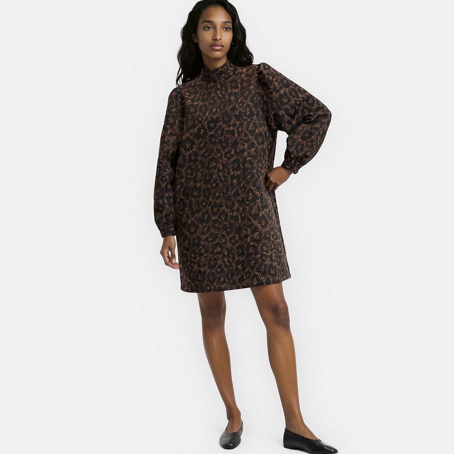 La Redoute Collections Robe courte en jacquard léopard à manches bouffantes  