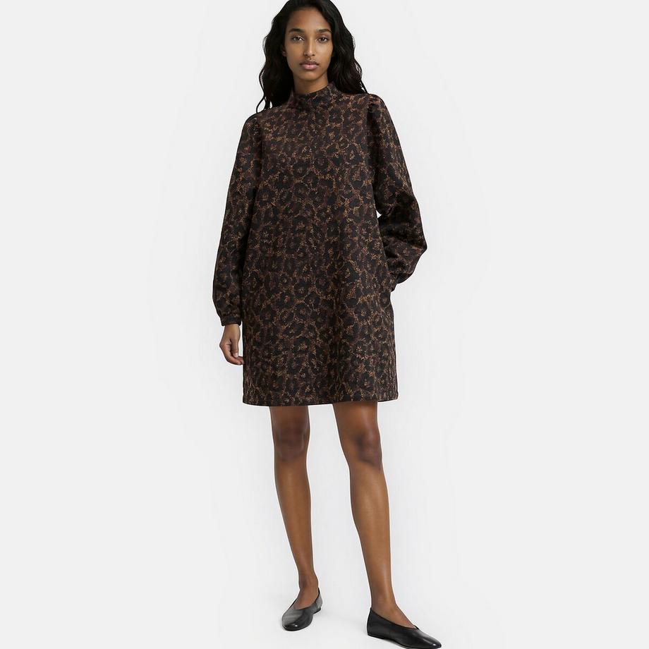 Robe courte en jacquard léopard à manches bouffantes