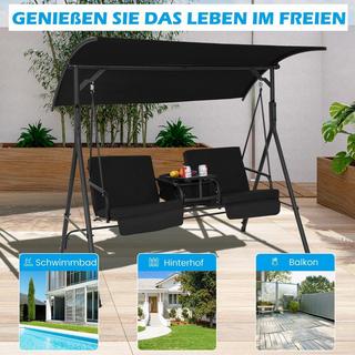 B2X Hollywoodschaukel mit Kühltasche 2-Sitzer Gartenschaukel mit verstellbarem Dach Schwarz 180 x 124 x 161,5 cm  