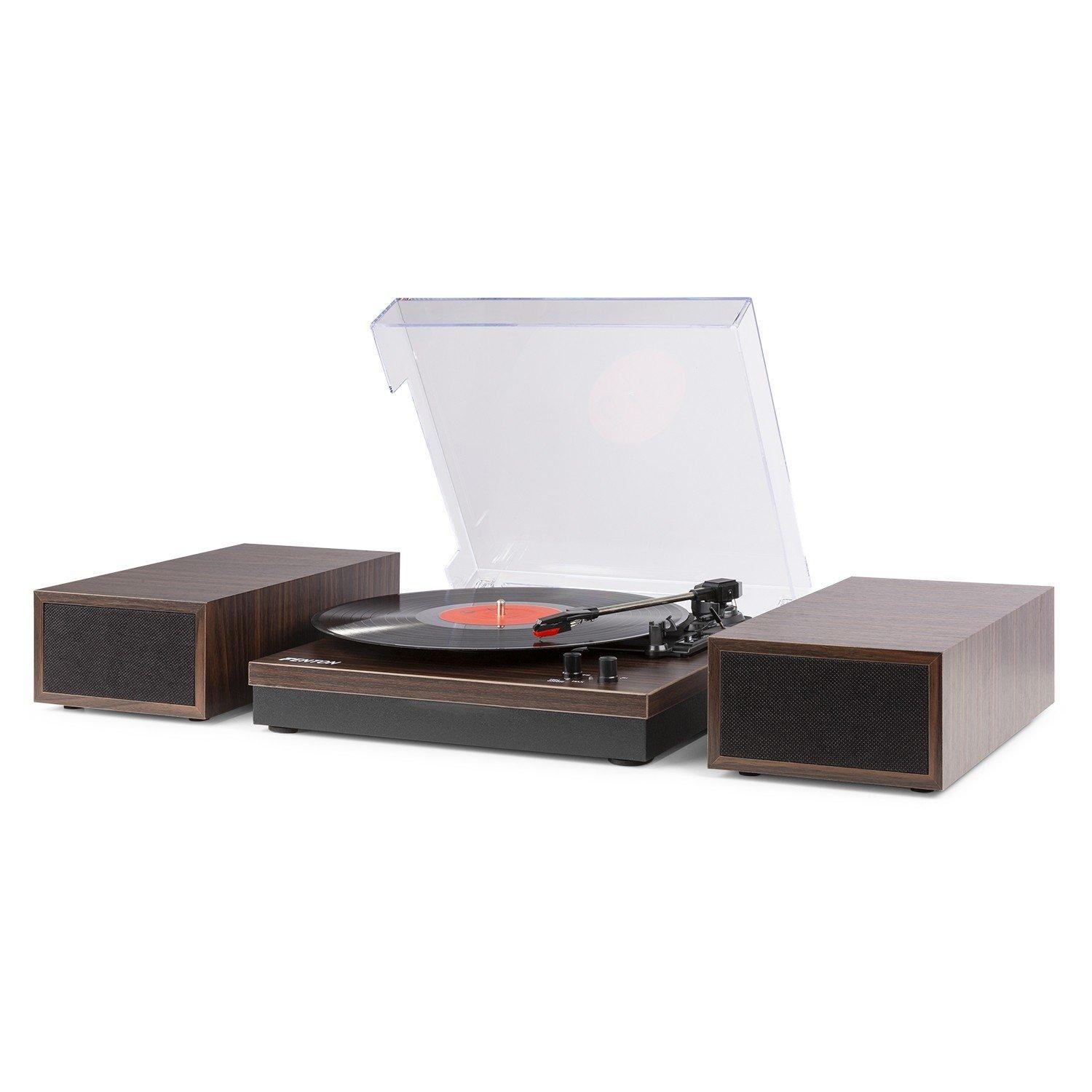Fenton  RP165D Plattenspieler mit Lautsprechern, Holzoptik 