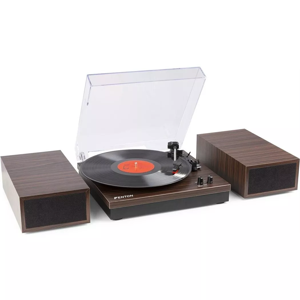 Fenton - RP165D Plattenspieler mit Lautsprechern, Holzoptik, Marrone