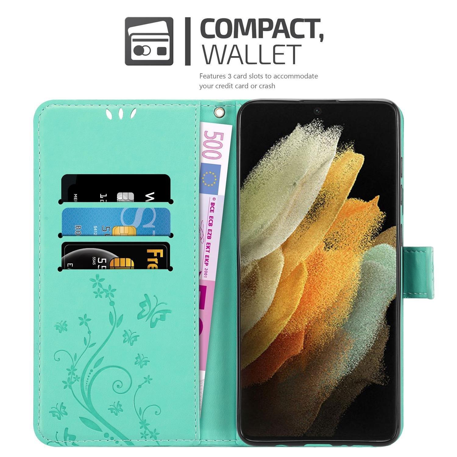 Cadorabo  Hülle für Samsung Galaxy S21 ULTRA Blumen Design Magnetverschluss 