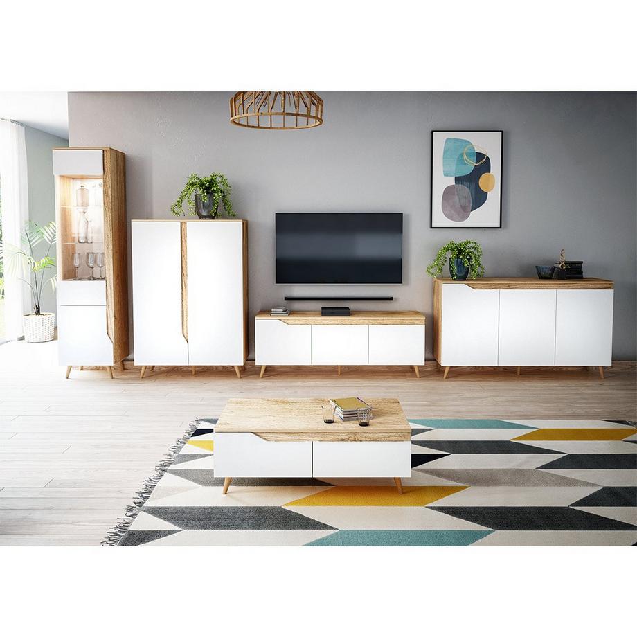 Calicosy Credenza alta scandinava a 2 ante L90 cm - Decorazione legno e nero  
