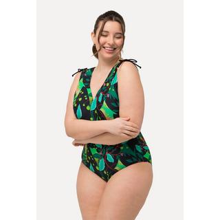 Ulla Popken  Costume da bagno con foglie, spalle arricciate e coppe morbide 