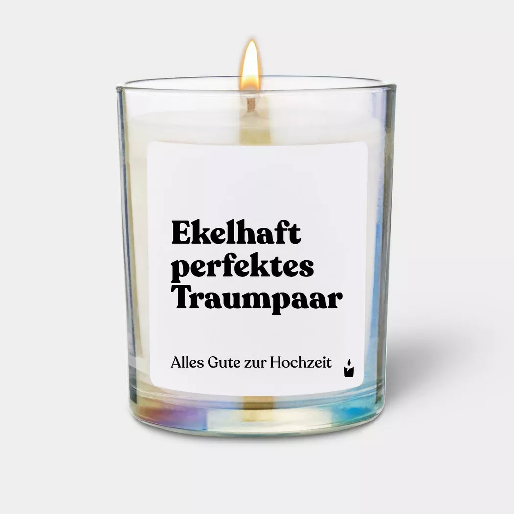 CandleHand - Duftkerze Woody Ekelhaft perfektes Traumpaar - Alles Gute zur Hochzeit, 7X8X7CM, Transparent