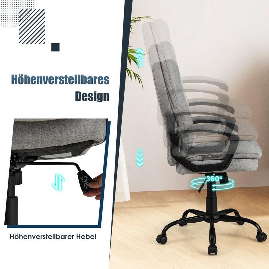 Northix  Chaise de bureau ergonomique avec accoudoirs et roulettes Chaise pivotante réglable en hauteur Chaise d'ordinateur 