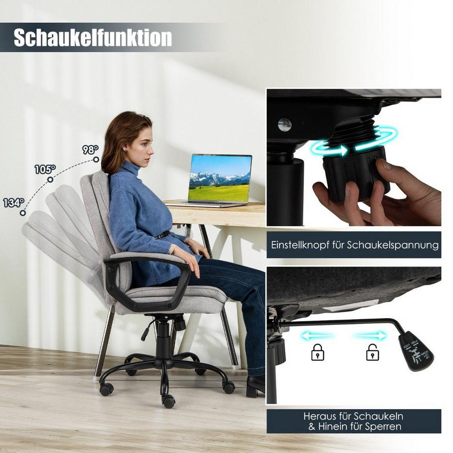 Northix  Chaise de bureau ergonomique avec accoudoirs et roulettes Chaise pivotante réglable en hauteur Chaise d'ordinateur 