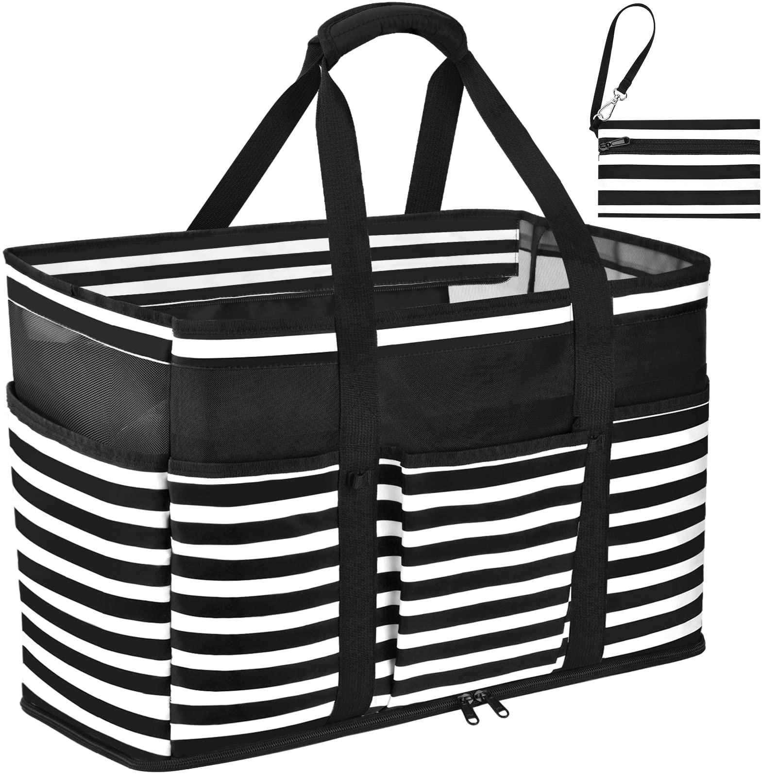 Only-bags.store Große gestreifte wasserdichte Strandtasche mit Reißverschluss  