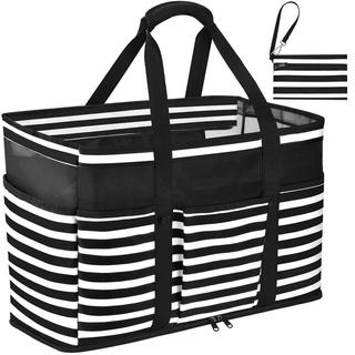 Only-bags.store Große gestreifte wasserdichte Strandtasche mit Reißverschluss  